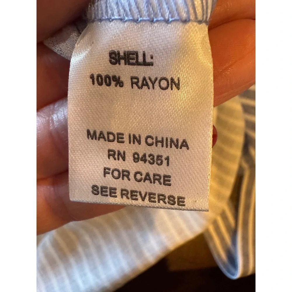 Joy‎ Joy Dress Women Large Blue White Striped Button Front Tie Waist Shirt NWT